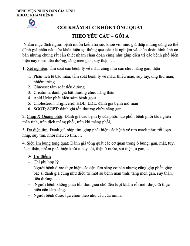 Gói khám sức khoẻ 1